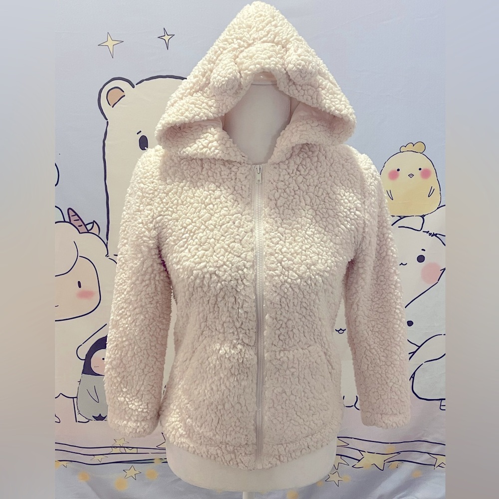 F21 Girls: Beary-Cute Hooded Fleece Zip Up Jacket (Sz 9-10) FINAL PRICED ITEM